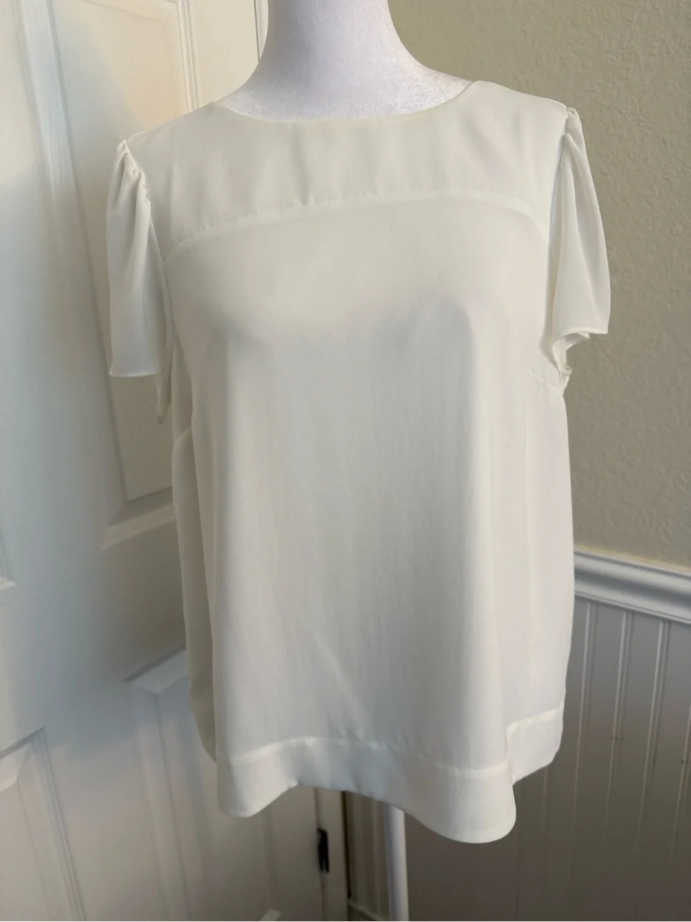 J. Crew Cream Short Sleeve Boatneck Blouse